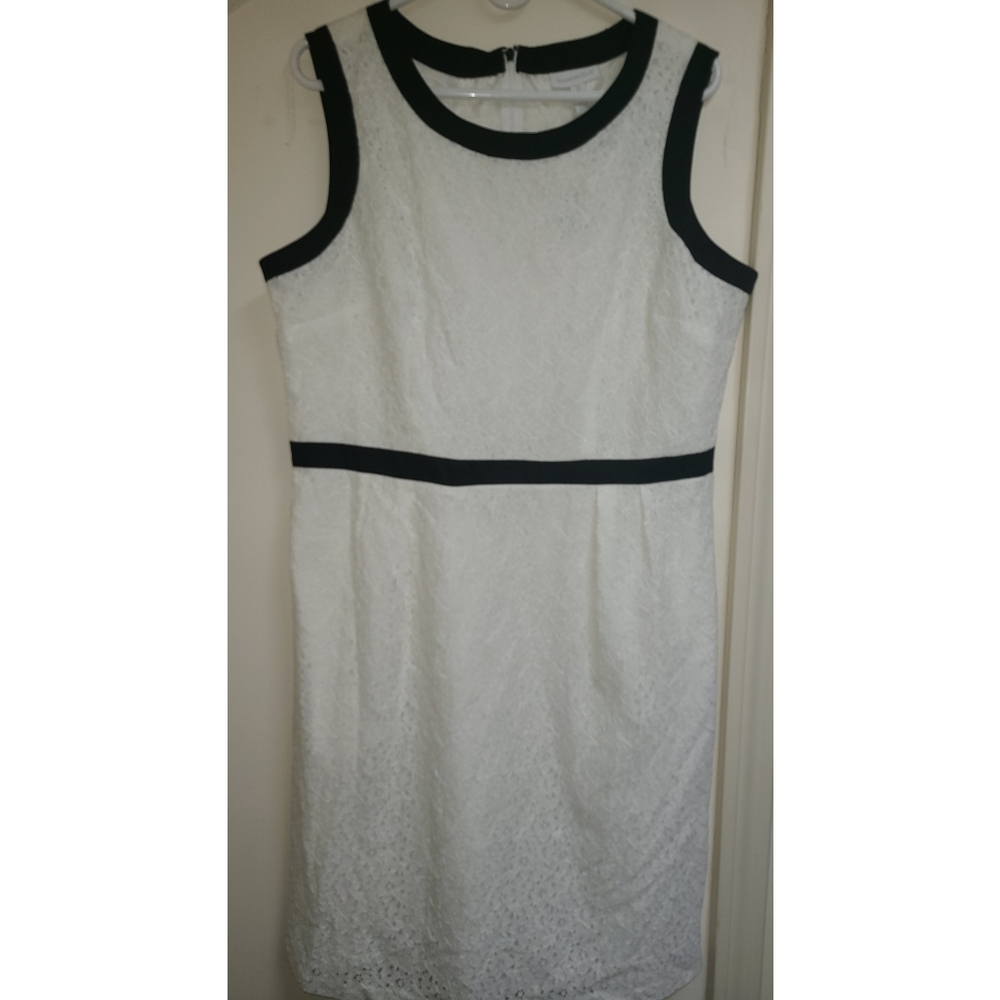 White Lace Black Trim Dress